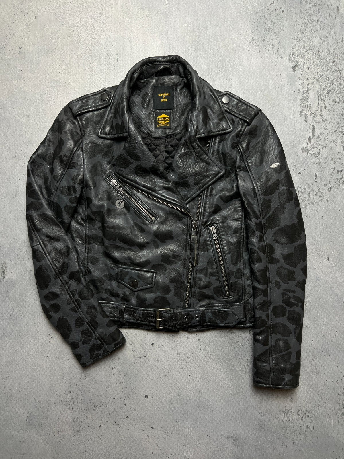 Superdry Yokohama Racing Rocker Cropped Leather Biker Jacket