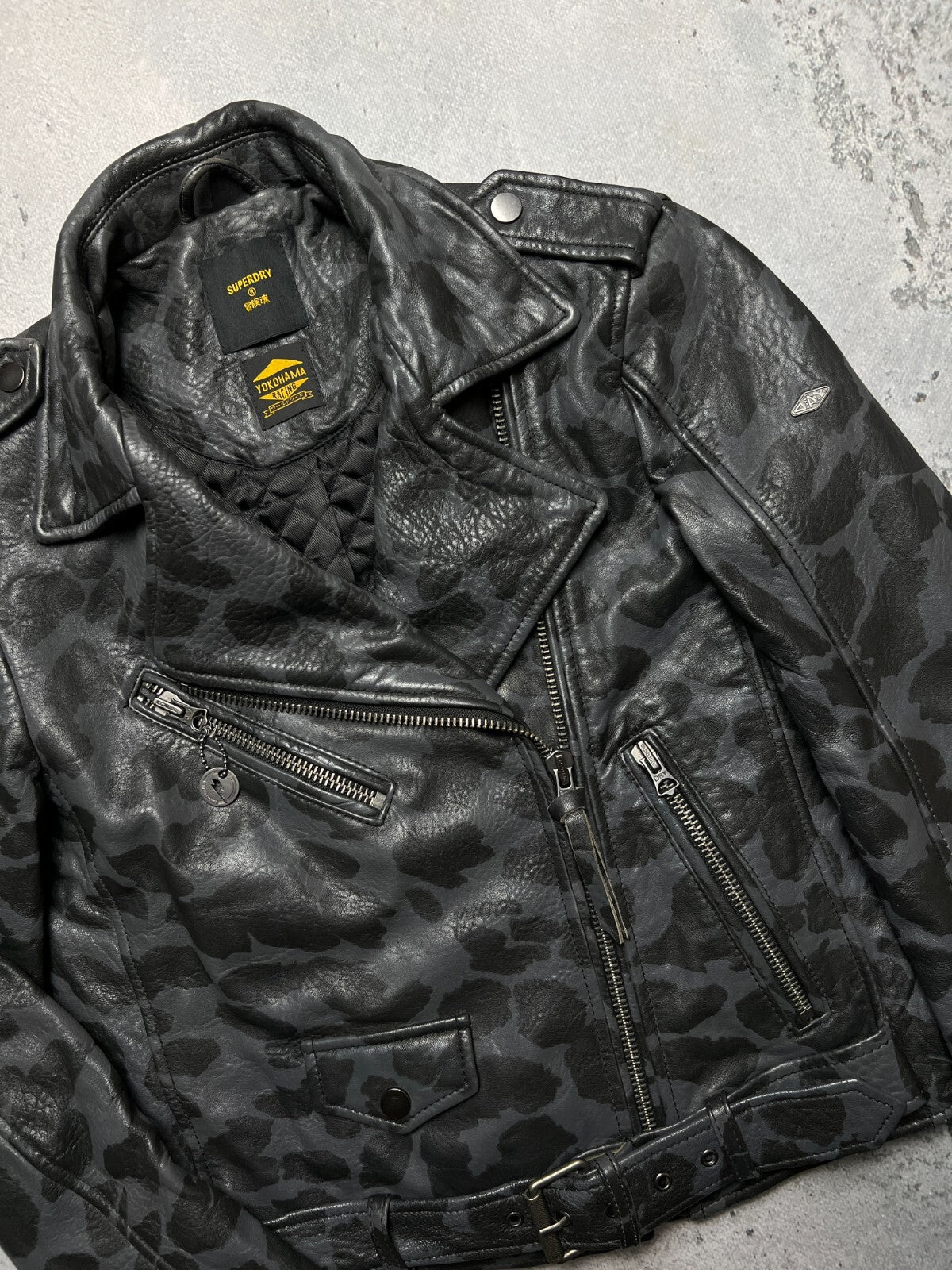 Superdry Yokohama Racing Rocker Cropped Leather Biker Jacket