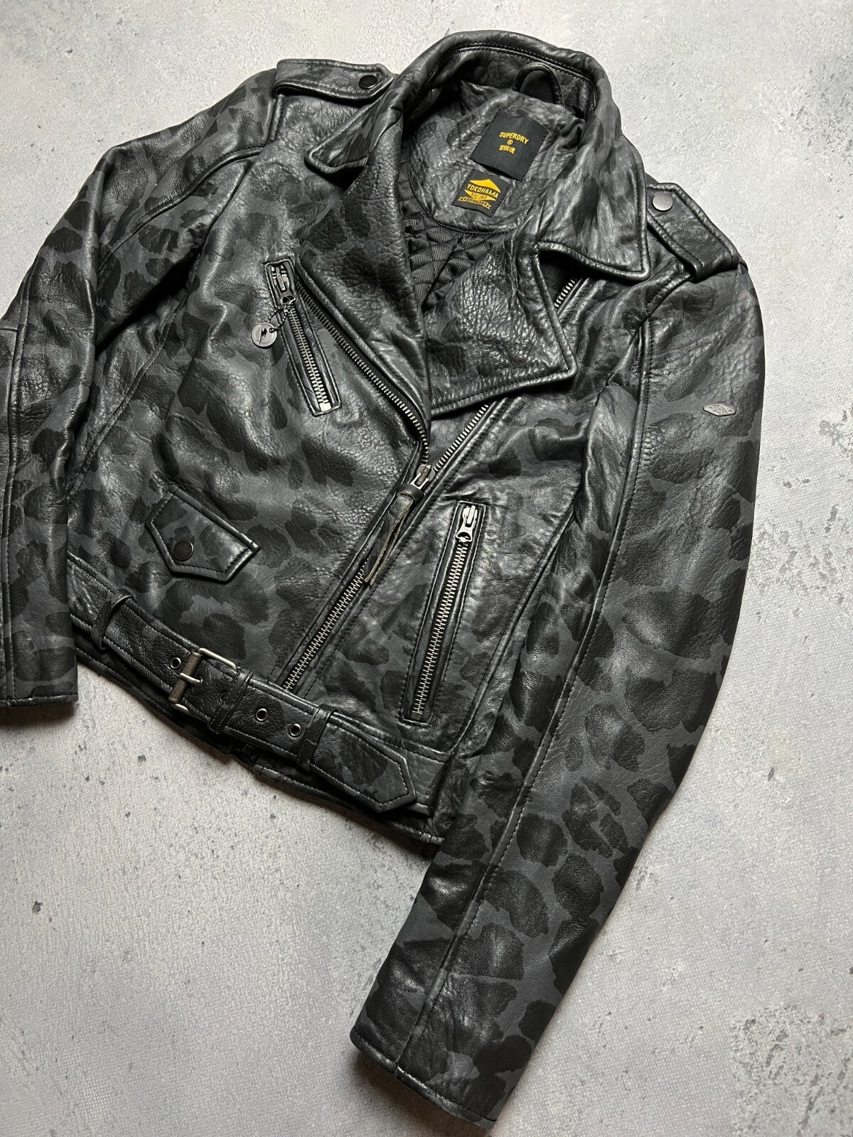 Superdry Yokohama Racing Rocker Cropped Leather Biker Jacket
