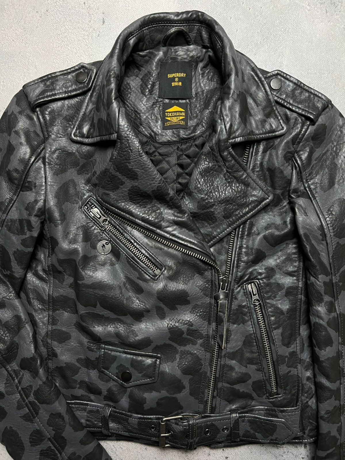 Superdry Yokohama Racing Rocker Cropped Leather Biker Jacket
