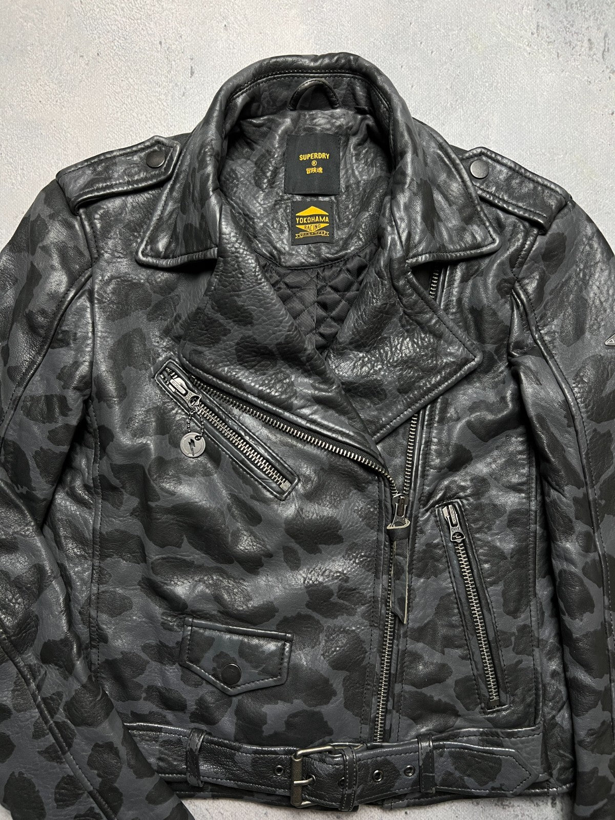 Superdry Yokohama Racing Rocker Cropped Leather Biker Jacket