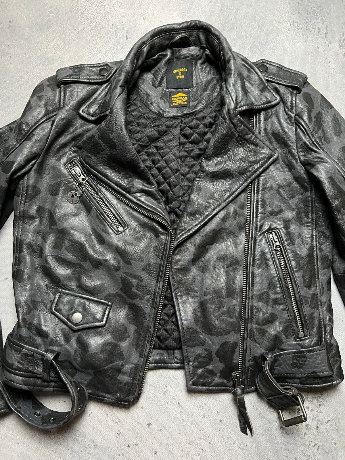 Superdry Yokohama Racing Rocker Cropped Leather Biker Jacket