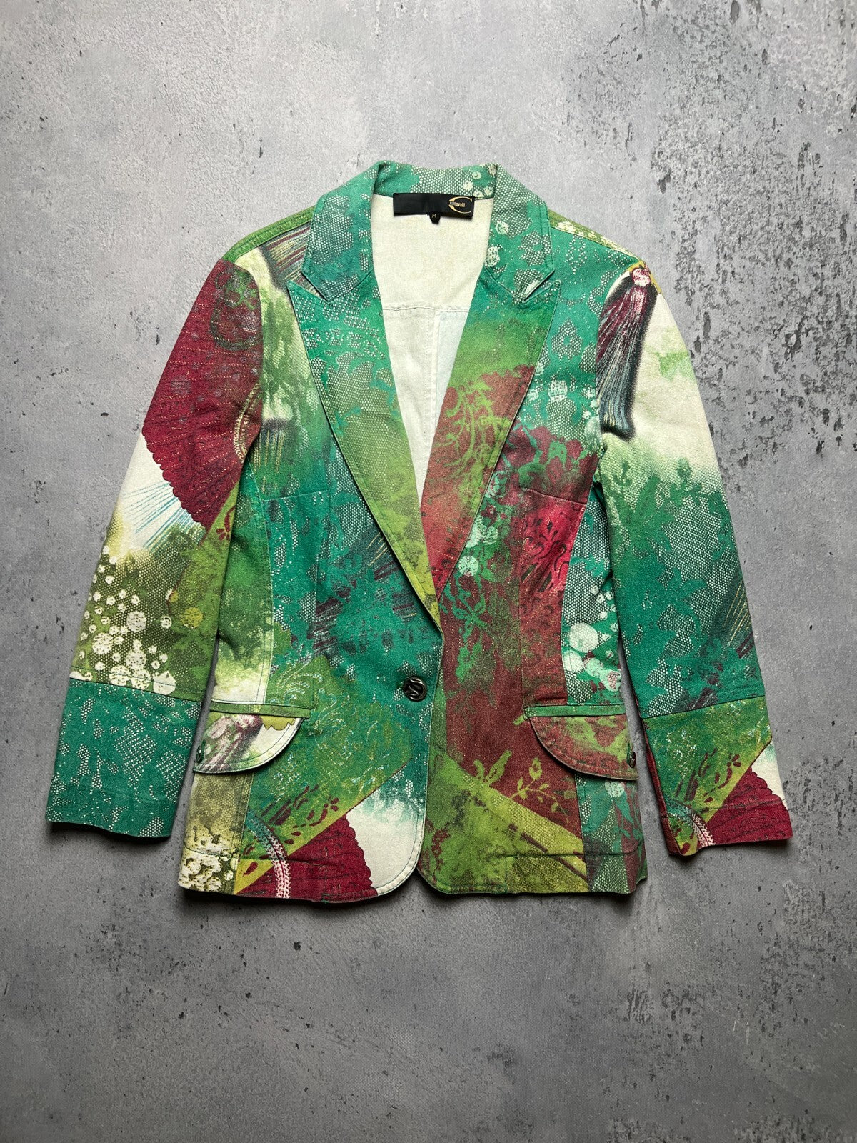 Rare Just Cavalli Floral Abstract Print Natural Lux Blazer