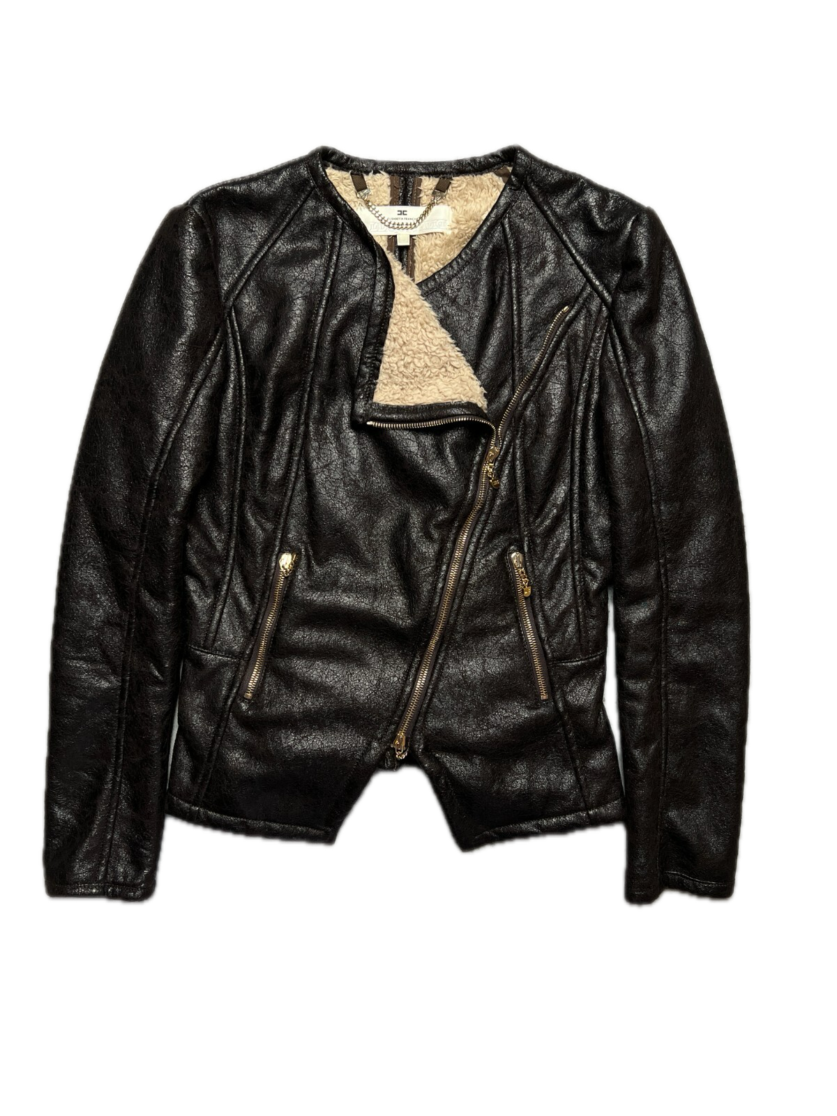 Elisabetta Franchi Fur Zip-Up Jacket Moto Biker Style Zipper
