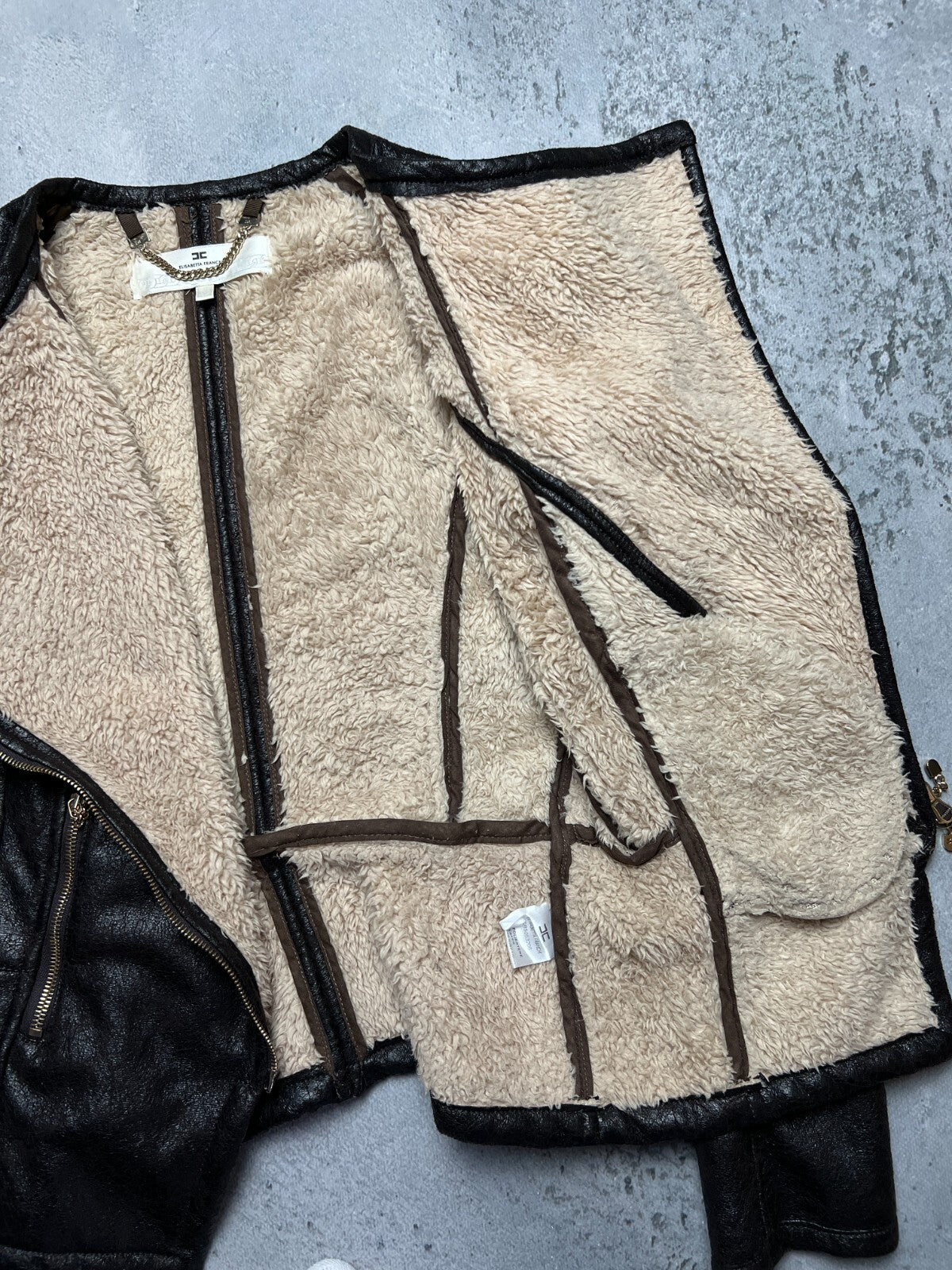 Elisabetta Franchi Fur Zip-Up Jacket Moto Biker Style Zipper