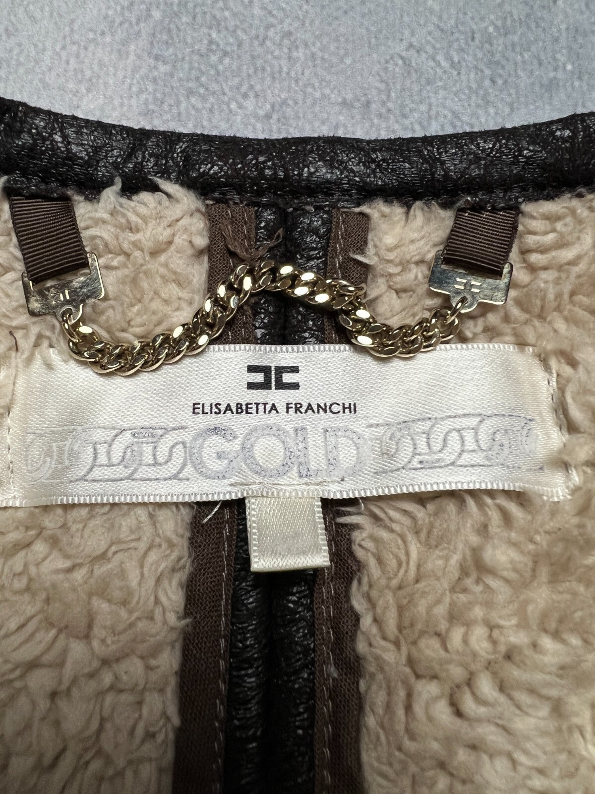 Elisabetta Franchi Fur Zip-Up Jacket Moto Biker Style Zipper