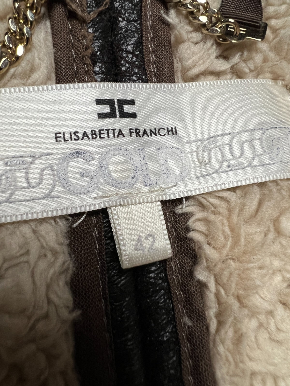 Elisabetta Franchi Fur Zip-Up Jacket Moto Biker Style Zipper