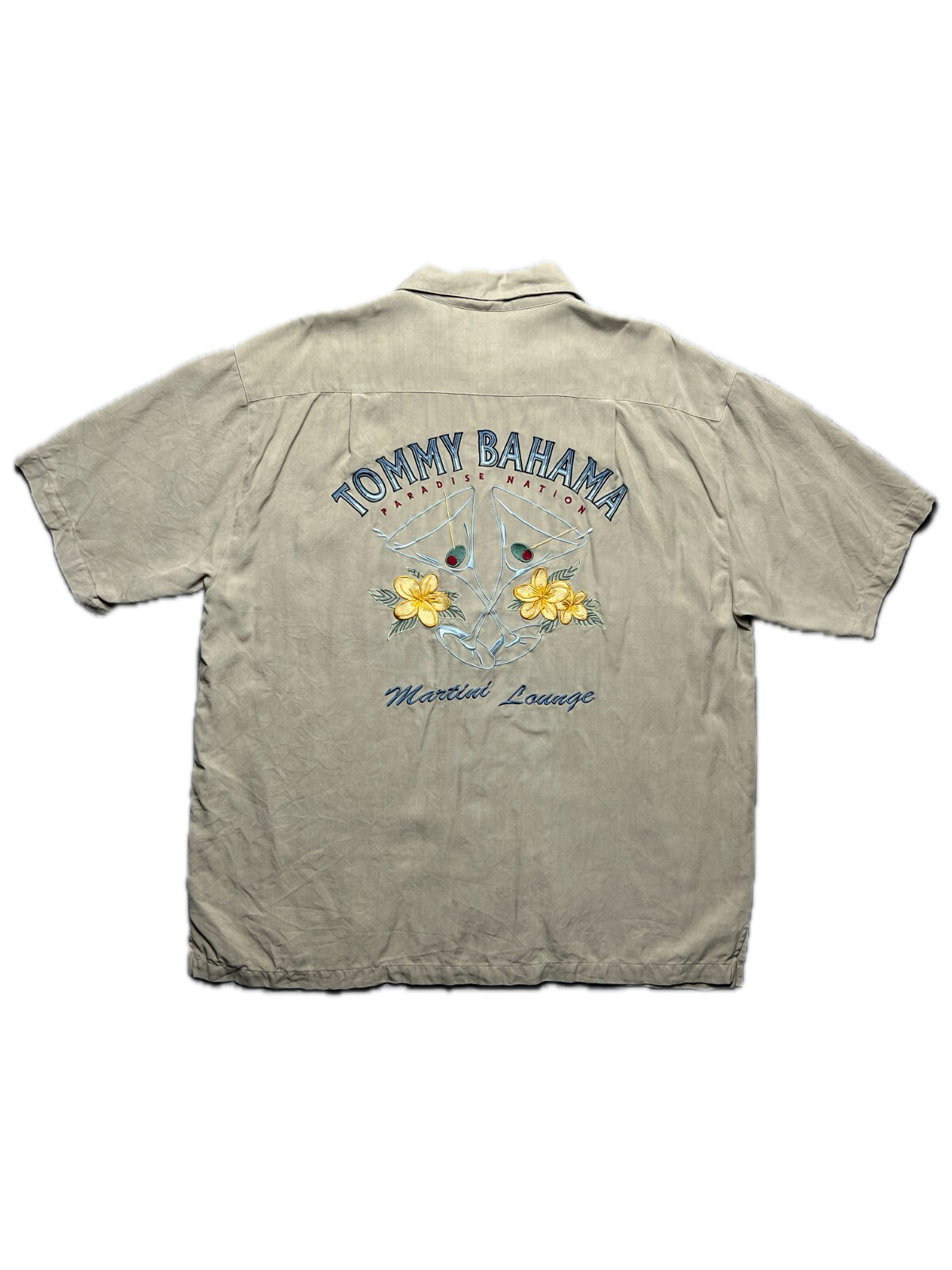 Tommy Bahama Beige 100% Silk Hawaiian Button Up Shirt y2k