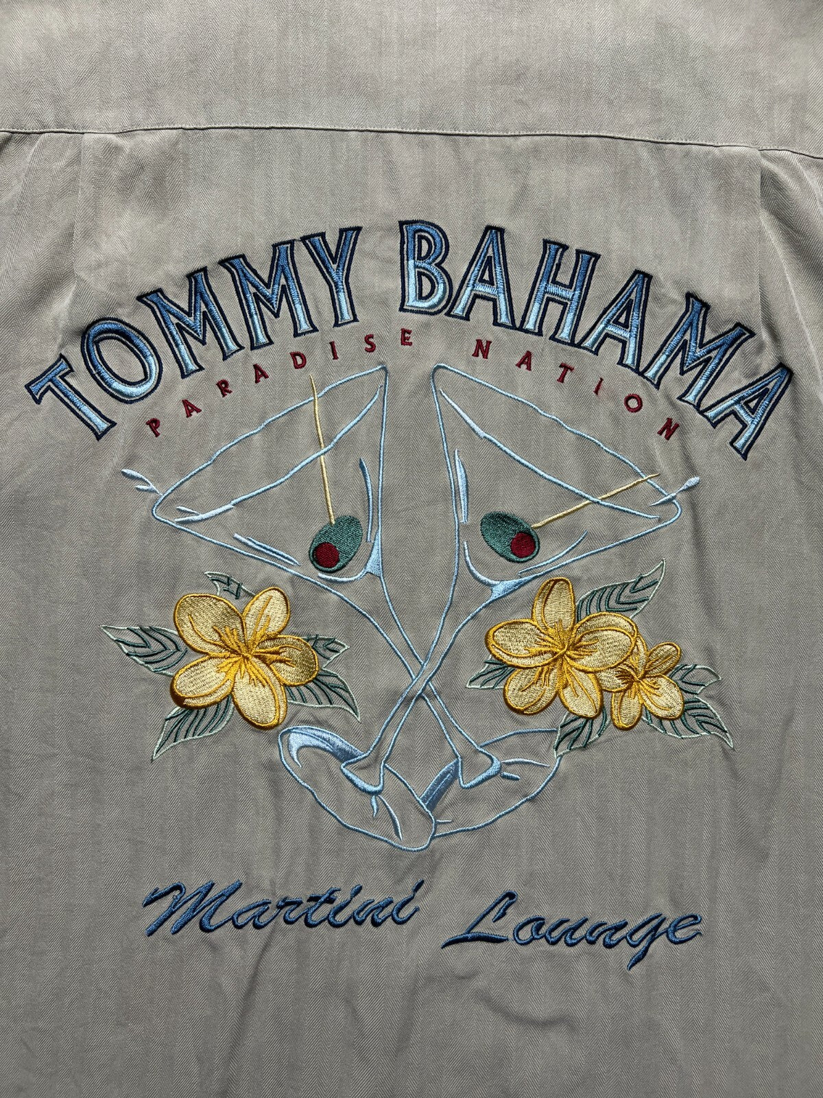 Tommy Bahama Beige 100% Silk Hawaiian Button Up Shirt y2k