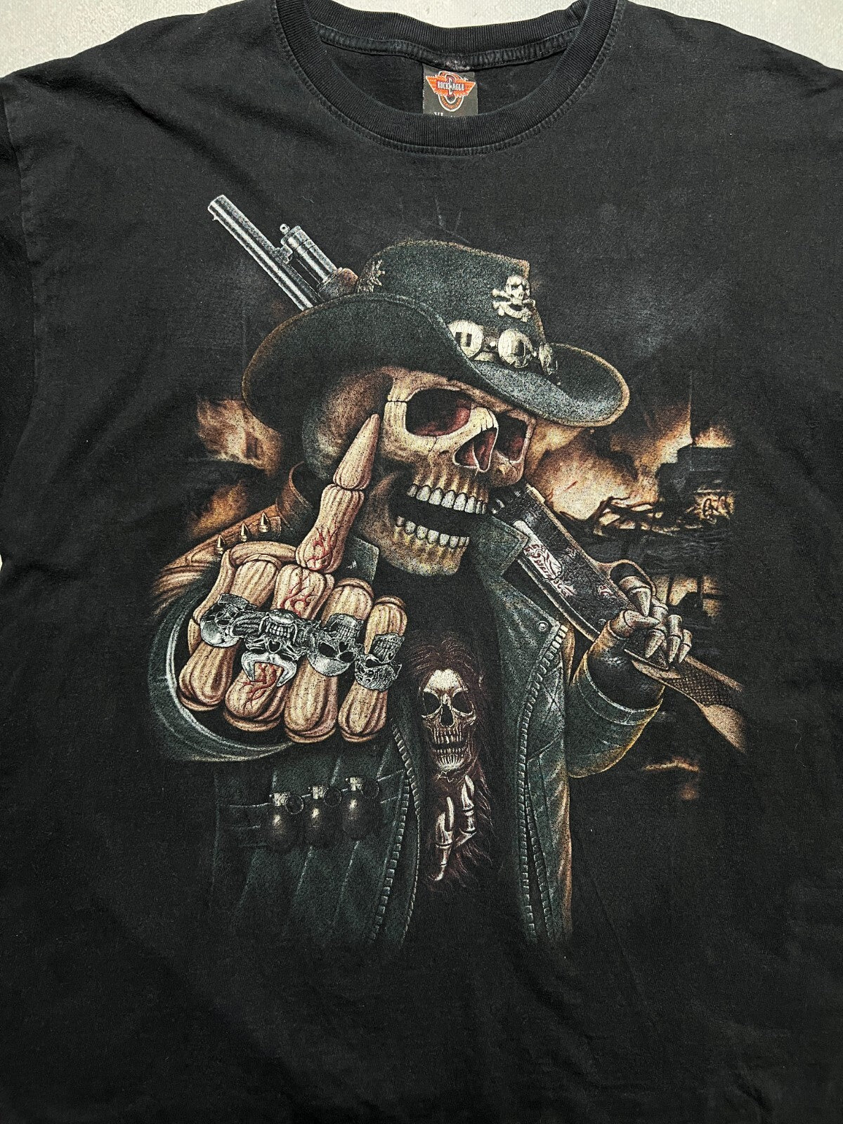 Vintage USA 90s Rock Eagle Biker Skeleton F*ck You Finger