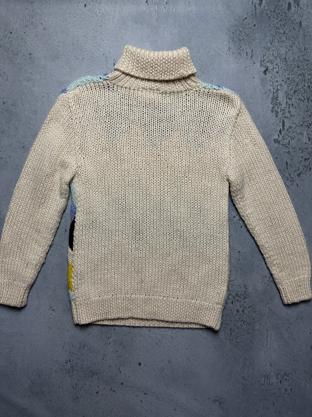 Ganni Chunky Knit Sweater Colorful Argyle Pattern High-Neck