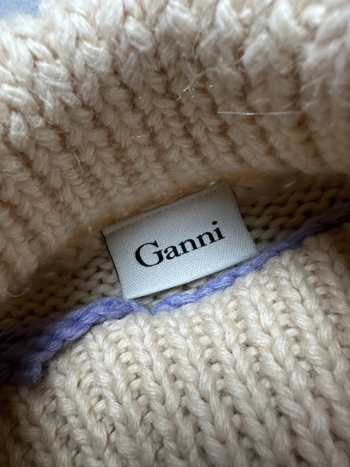 Ganni Chunky Knit Sweater Colorful Argyle Pattern High-Neck