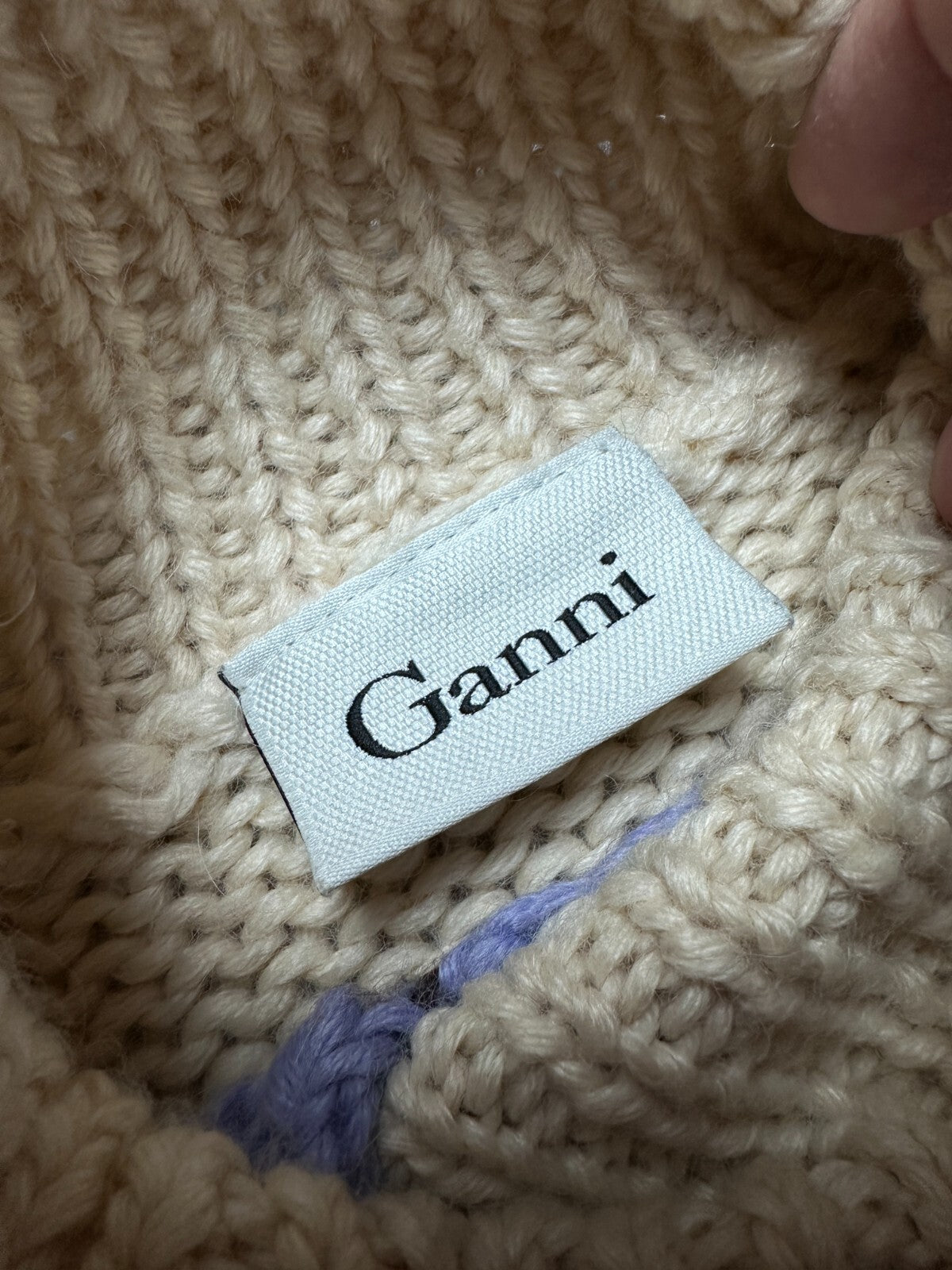 Ganni Chunky Knit Sweater Colorful Argyle Pattern High-Neck