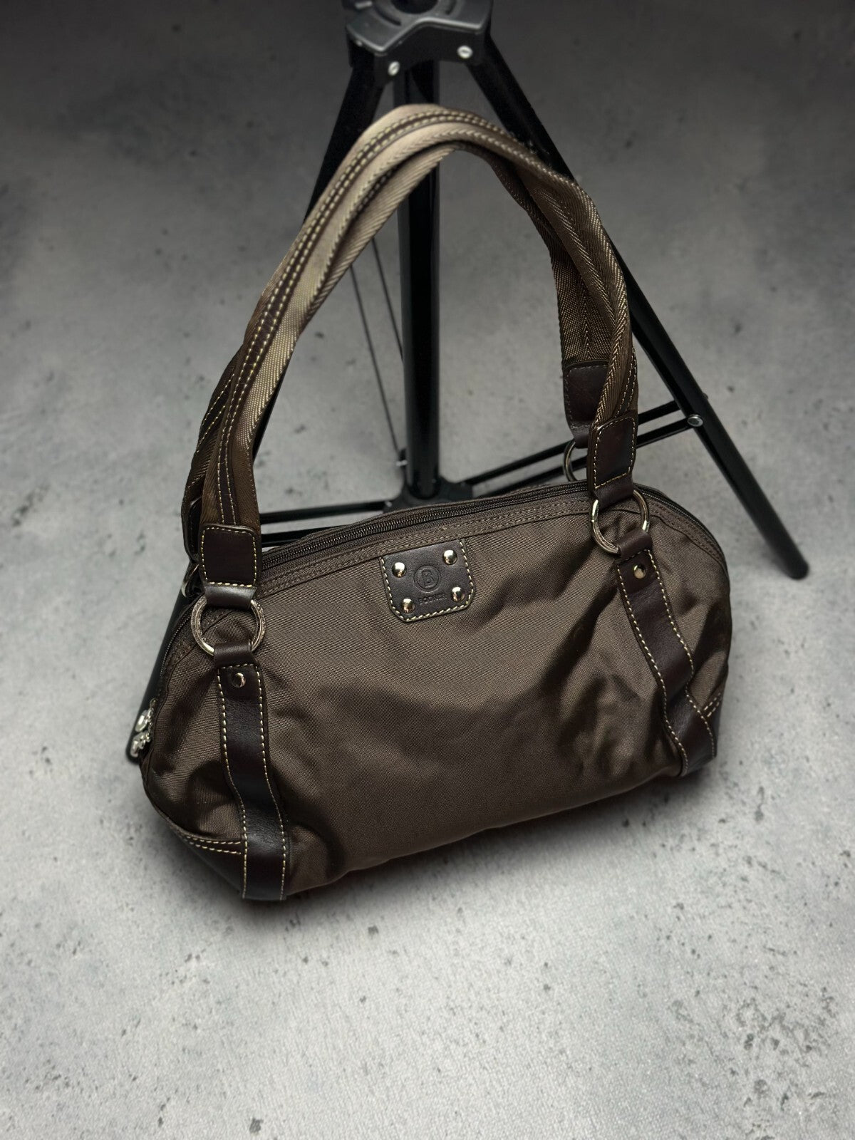 Vintage Brown Chocolate Nylon/Leather Tote Handbag Bogner