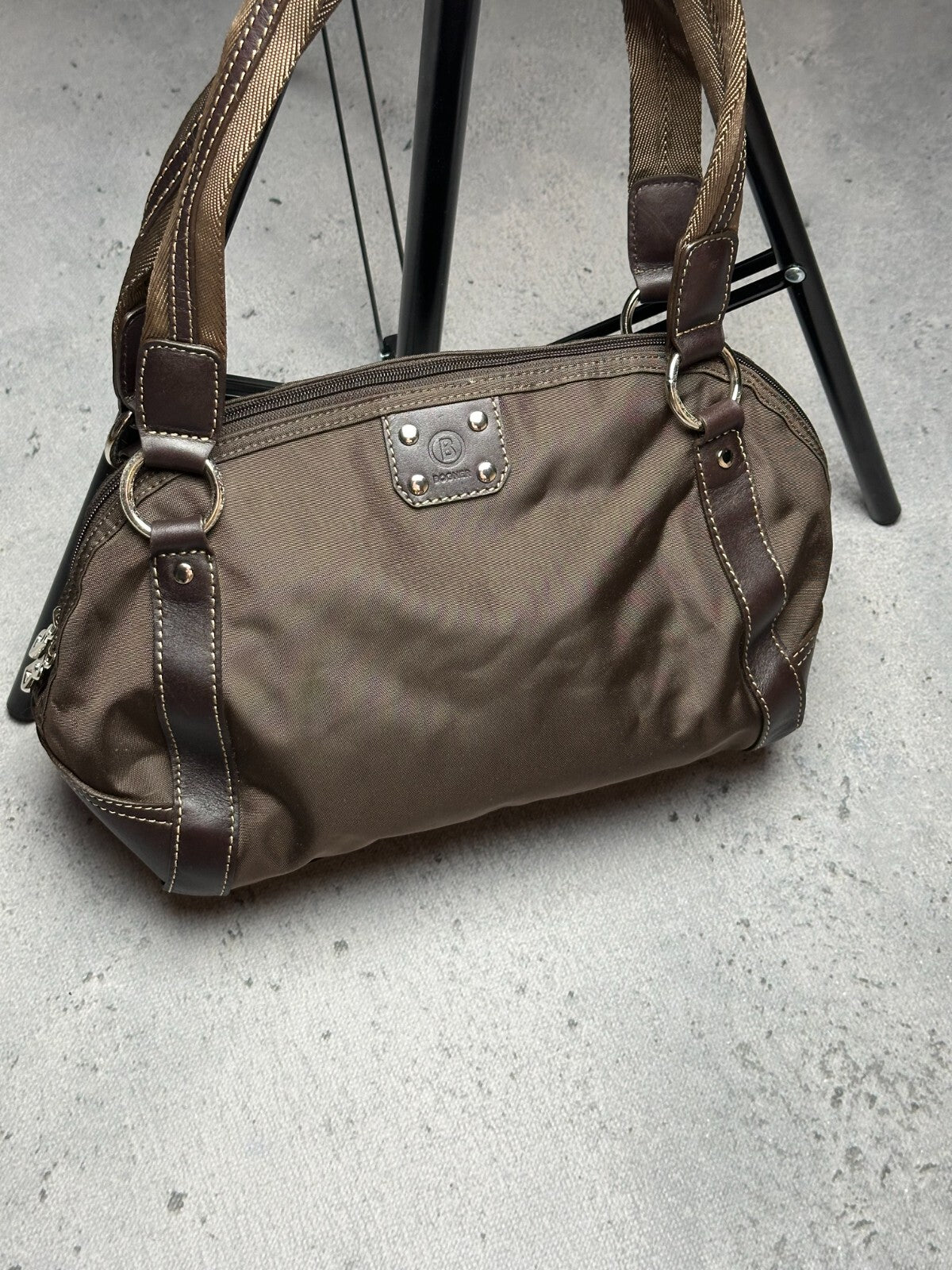 Vintage Brown Chocolate Nylon/Leather Tote Handbag Bogner
