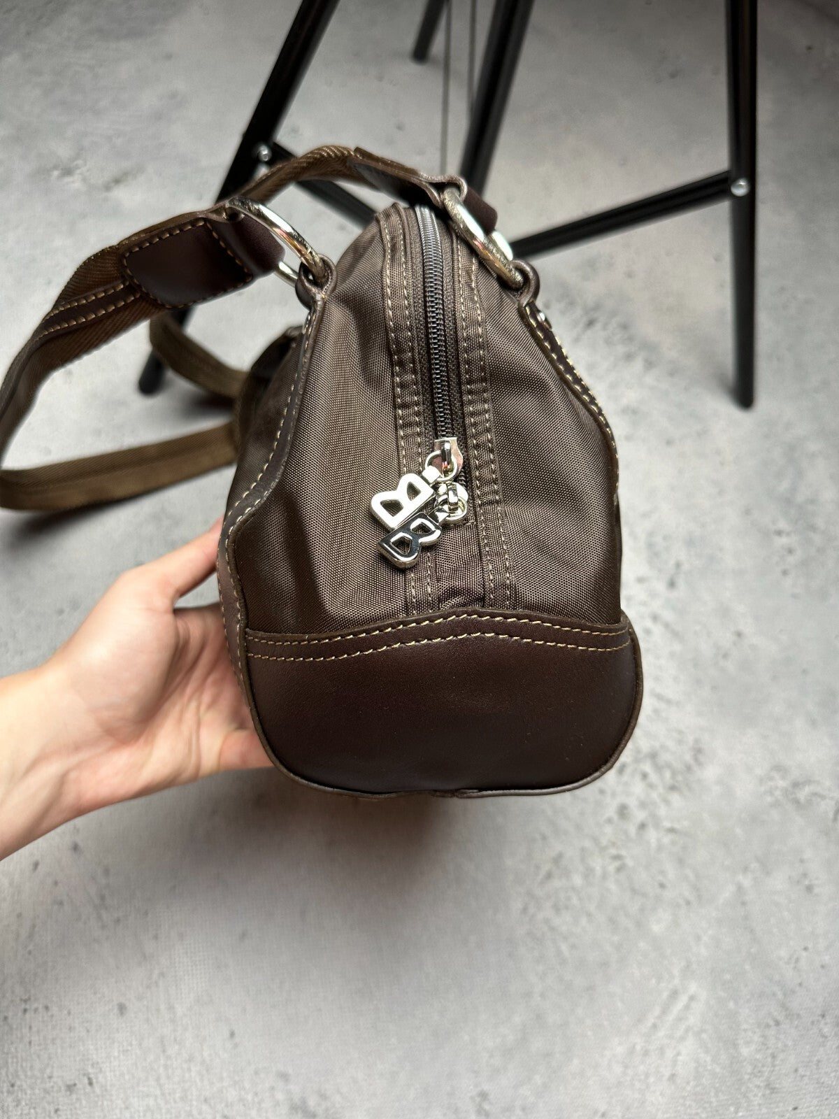 Vintage Brown Chocolate Nylon/Leather Tote Handbag Bogner