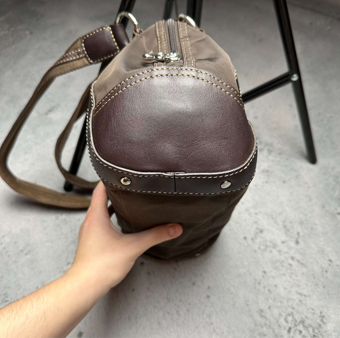 Vintage Brown Chocolate Nylon/Leather Tote Handbag Bogner