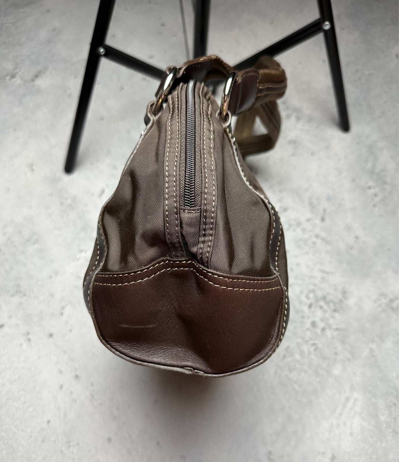 Vintage Brown Chocolate Nylon/Leather Tote Handbag Bogner