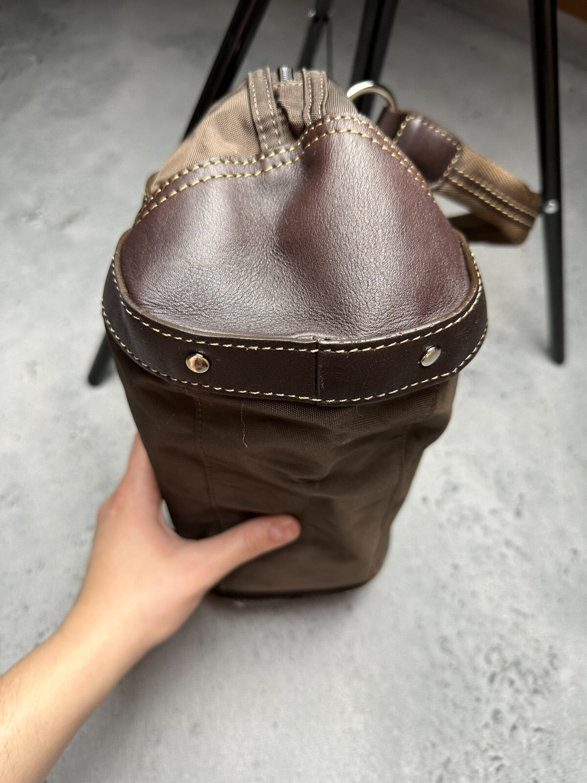 Vintage Brown Chocolate Nylon/Leather Tote Handbag Bogner