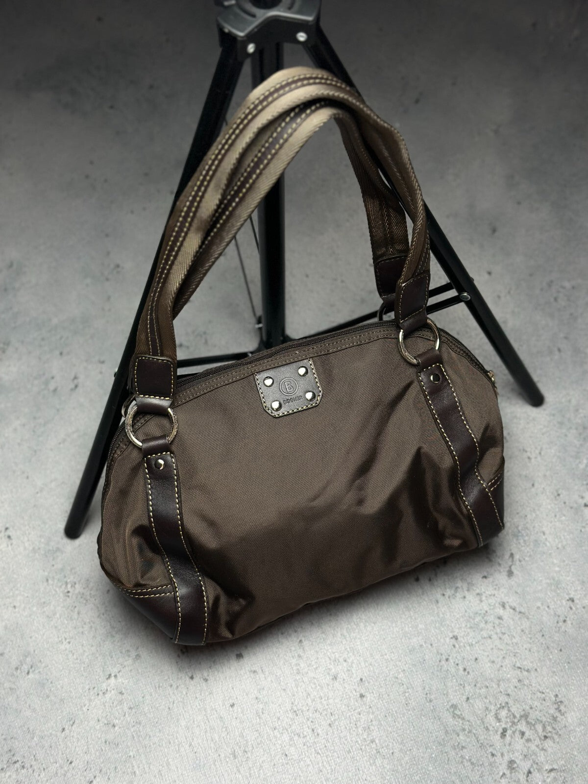 Vintage Brown Chocolate Nylon/Leather Tote Handbag Bogner