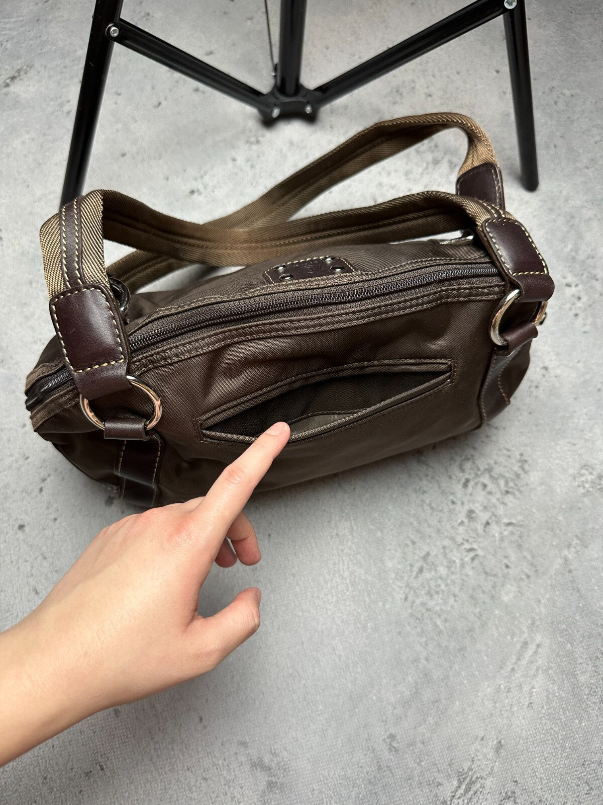 Vintage Brown Chocolate Nylon/Leather Tote Handbag Bogner