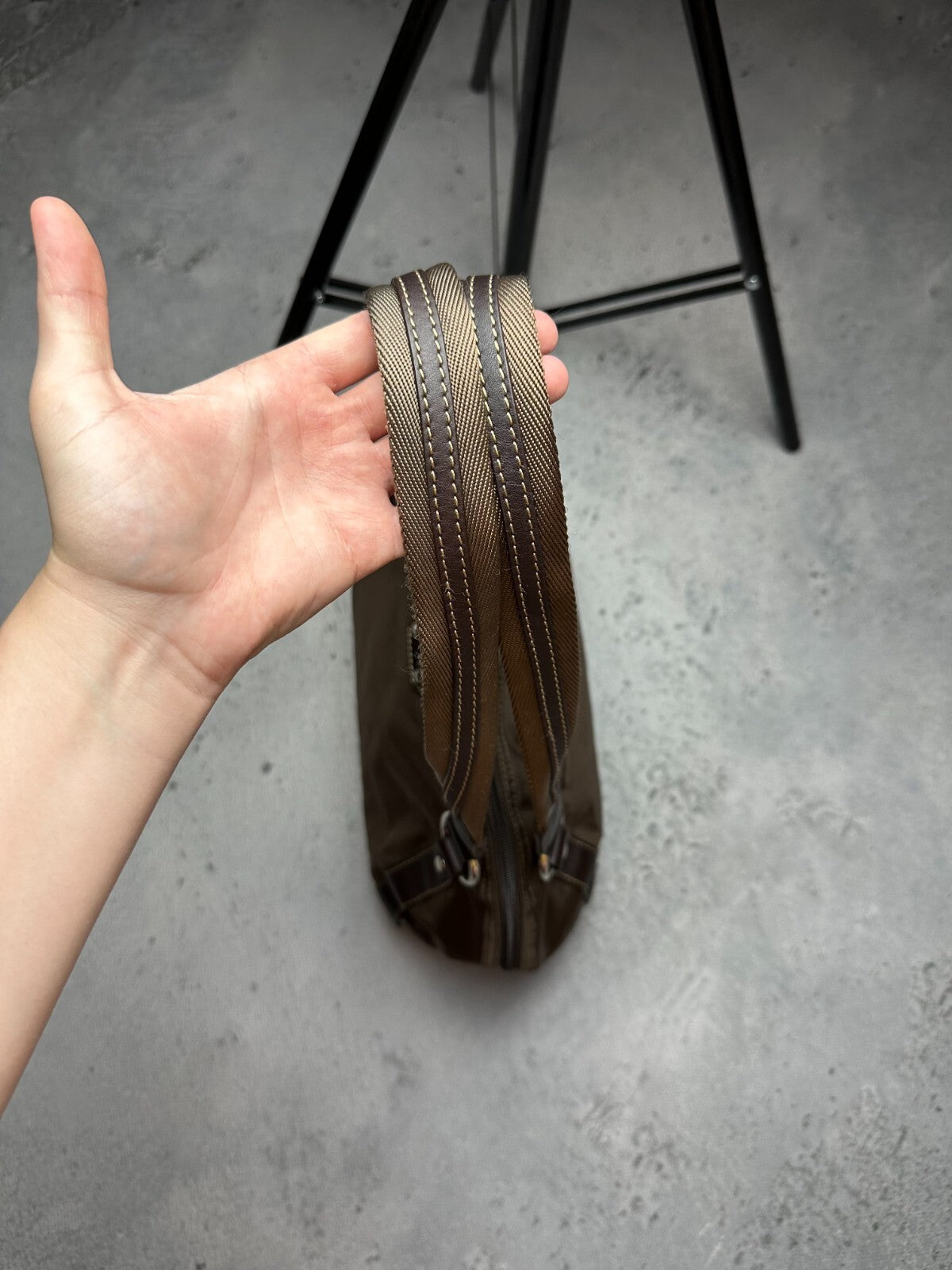 Vintage Brown Chocolate Nylon/Leather Tote Handbag Bogner