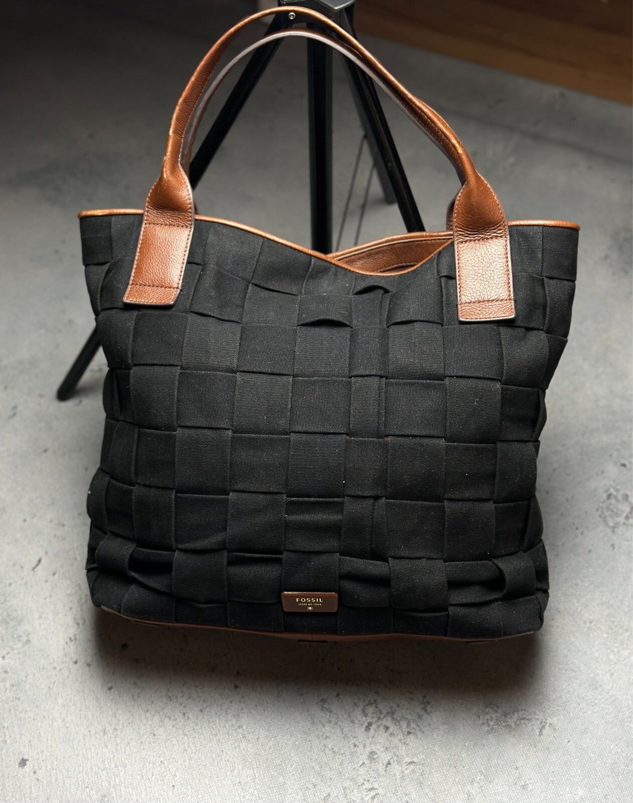 Fossil Emerson Woven Tote Canvas Shoulder Bag Lux Avantgarde