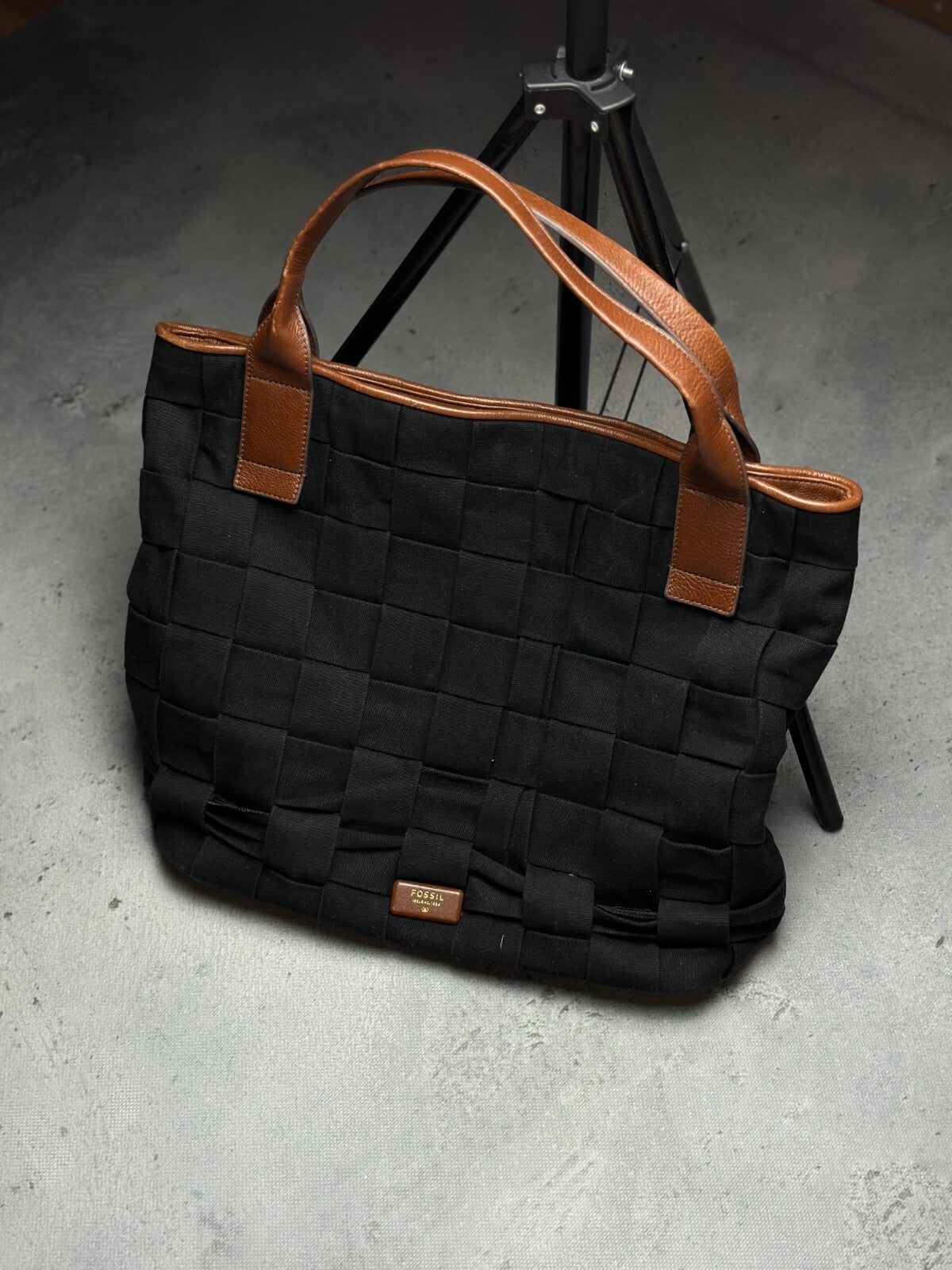 Fossil Emerson Woven Tote Canvas Shoulder Bag Lux Avantgarde