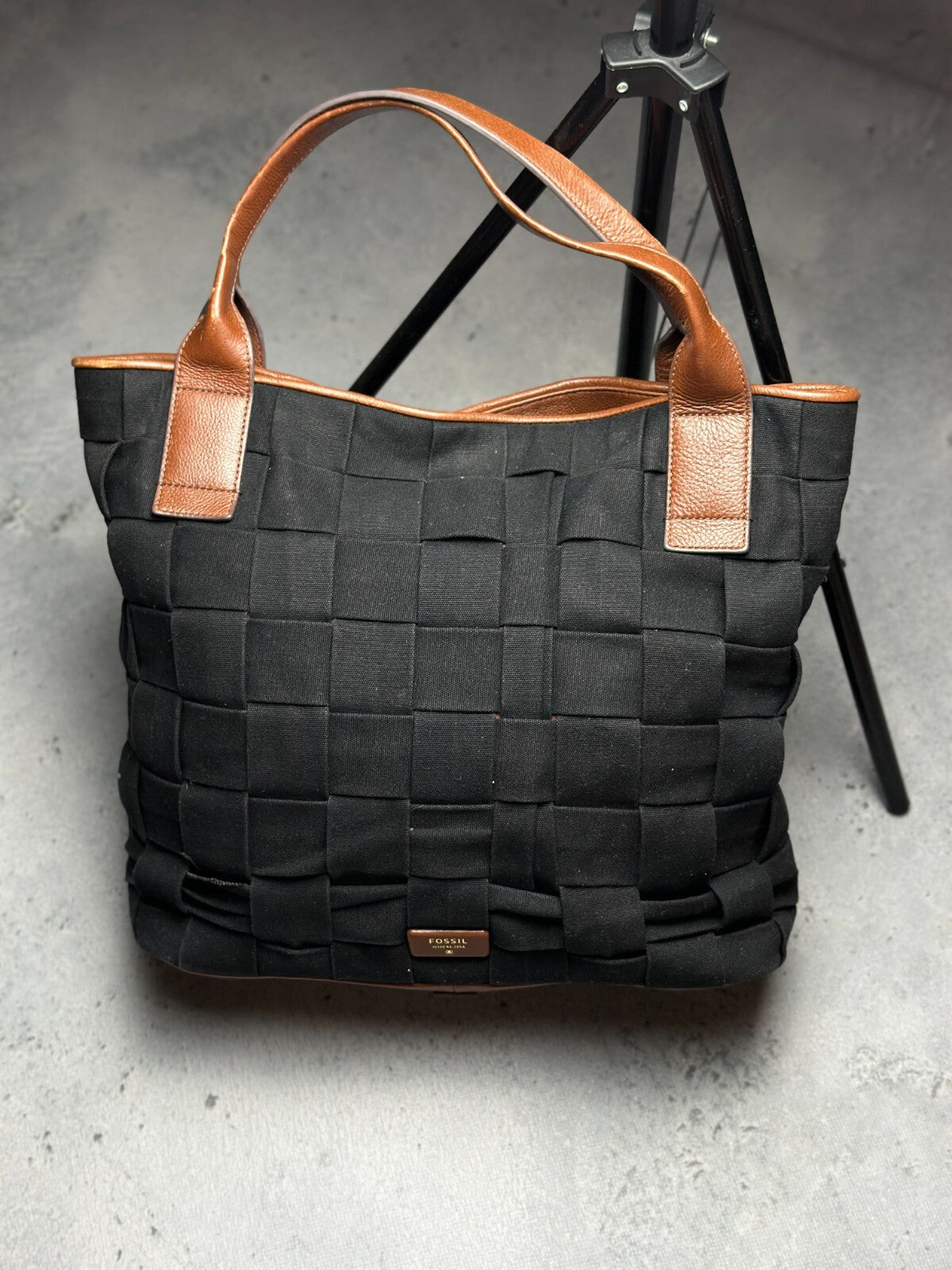 Fossil Emerson Woven Tote Canvas Shoulder Bag Lux Avantgarde