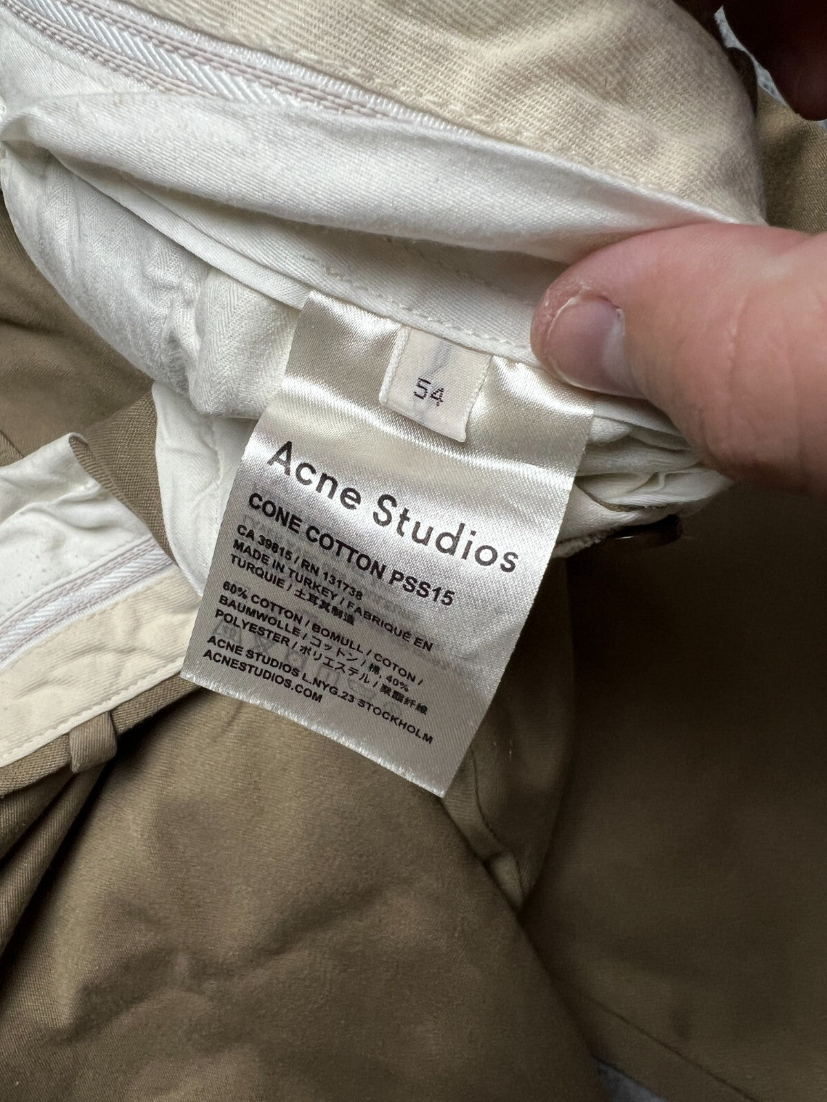 Acne Studios Cone Cotton Chino Beige lux Pants size 54