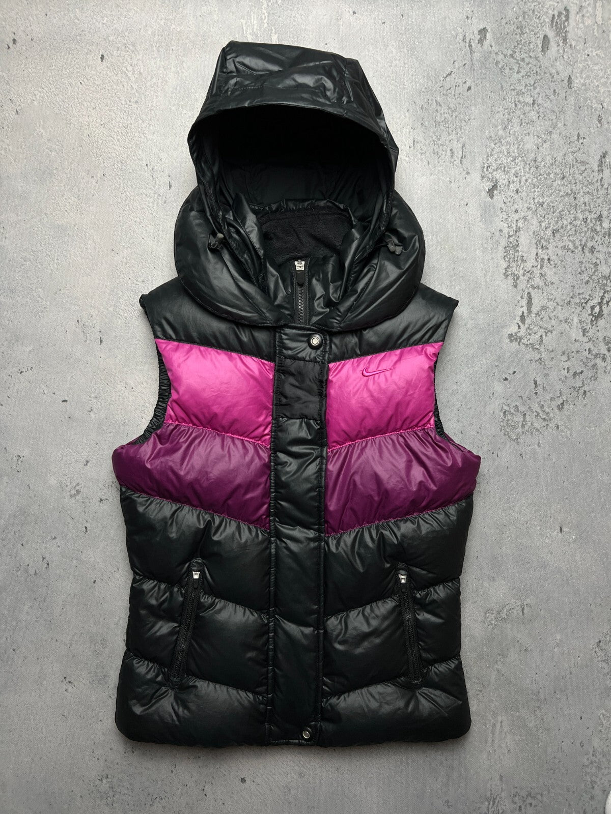 Nike Vintage 550 Duck Down Puffer Vest Y2K Drill Black Zip