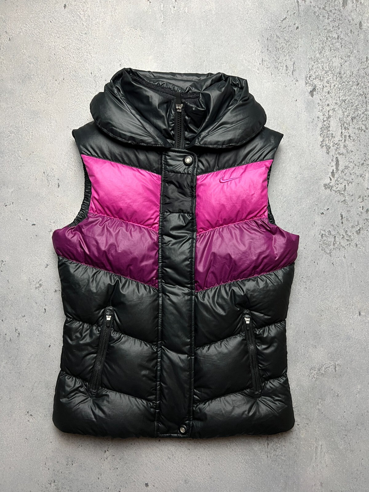 Nike Vintage 550 Duck Down Puffer Vest Y2K Drill Black Zip