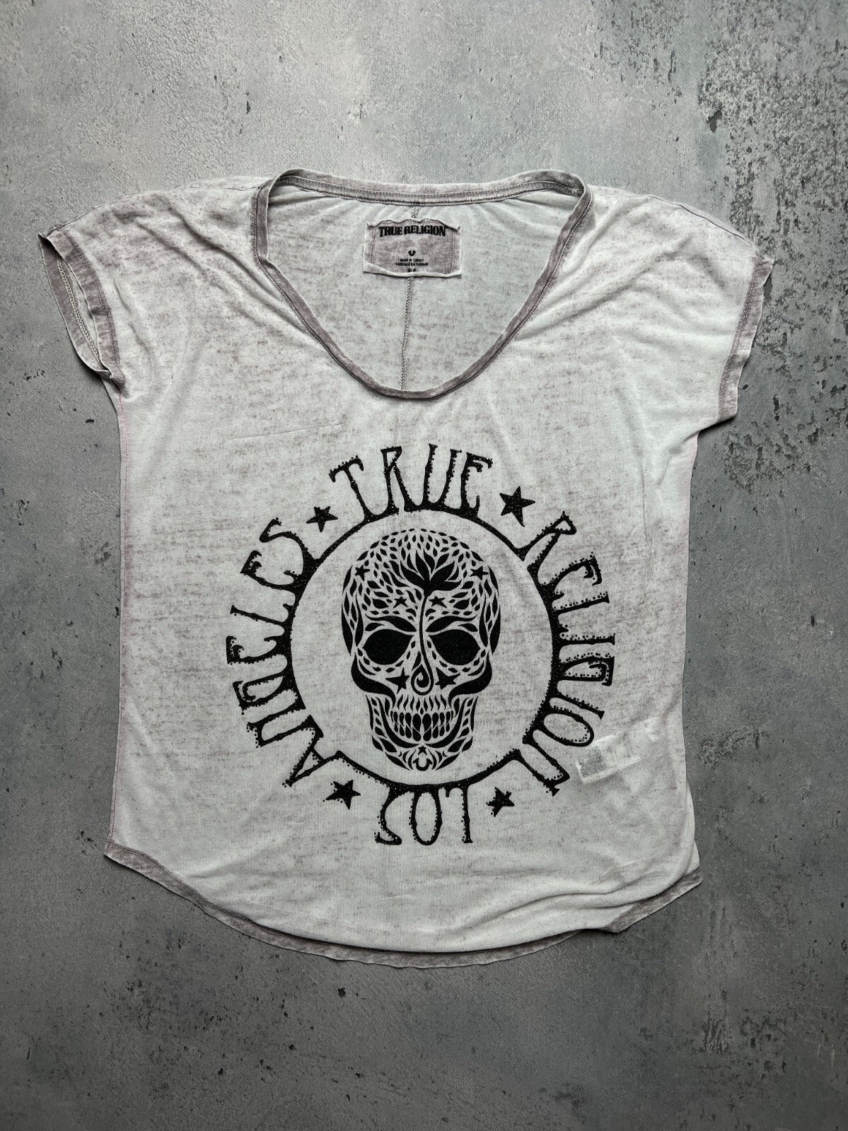 True Religion Skull Los Angeles USA T Shirt Big Logo Y2k Rap