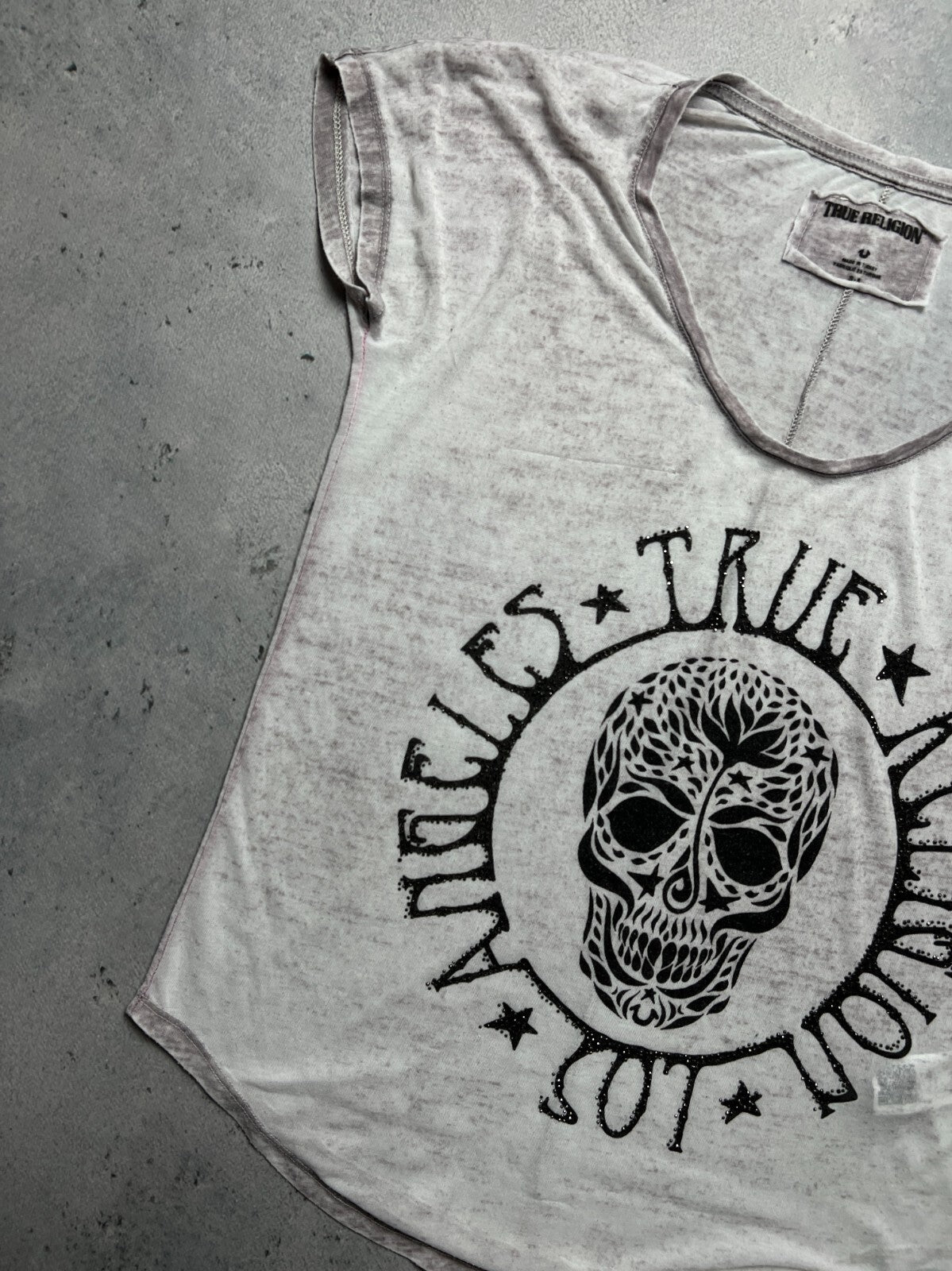 True Religion Skull Los Angeles USA T Shirt Big Logo Y2k Rap