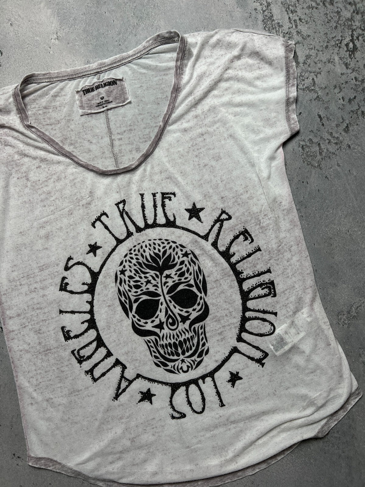 True Religion Skull Los Angeles USA T Shirt Big Logo Y2k Rap