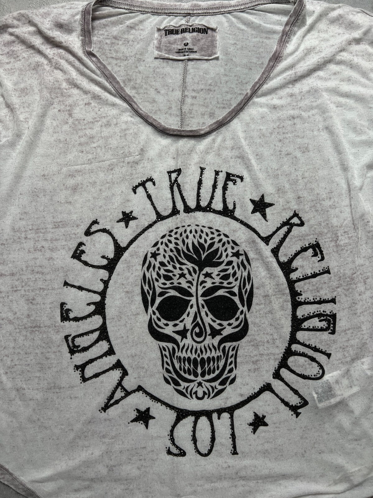 True Religion Skull Los Angeles USA T Shirt Big Logo Y2k Rap