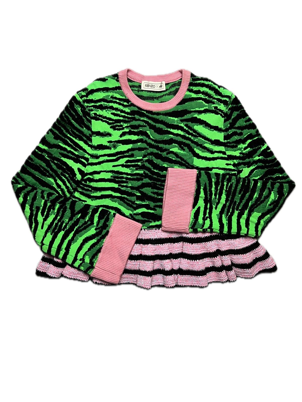 Kenzo x H&M Tiger Stripe Pattern Knit Wool Blend Sweater y2k