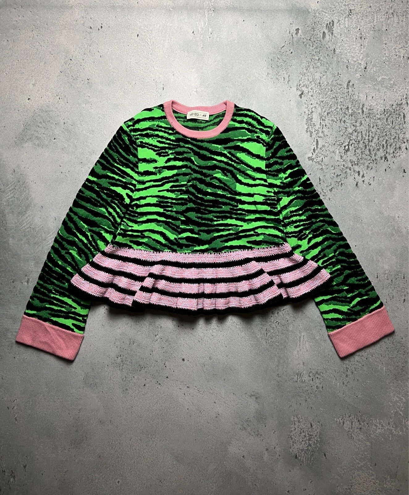 Kenzo x H&M Tiger Stripe Pattern Knit Wool Blend Sweater y2k