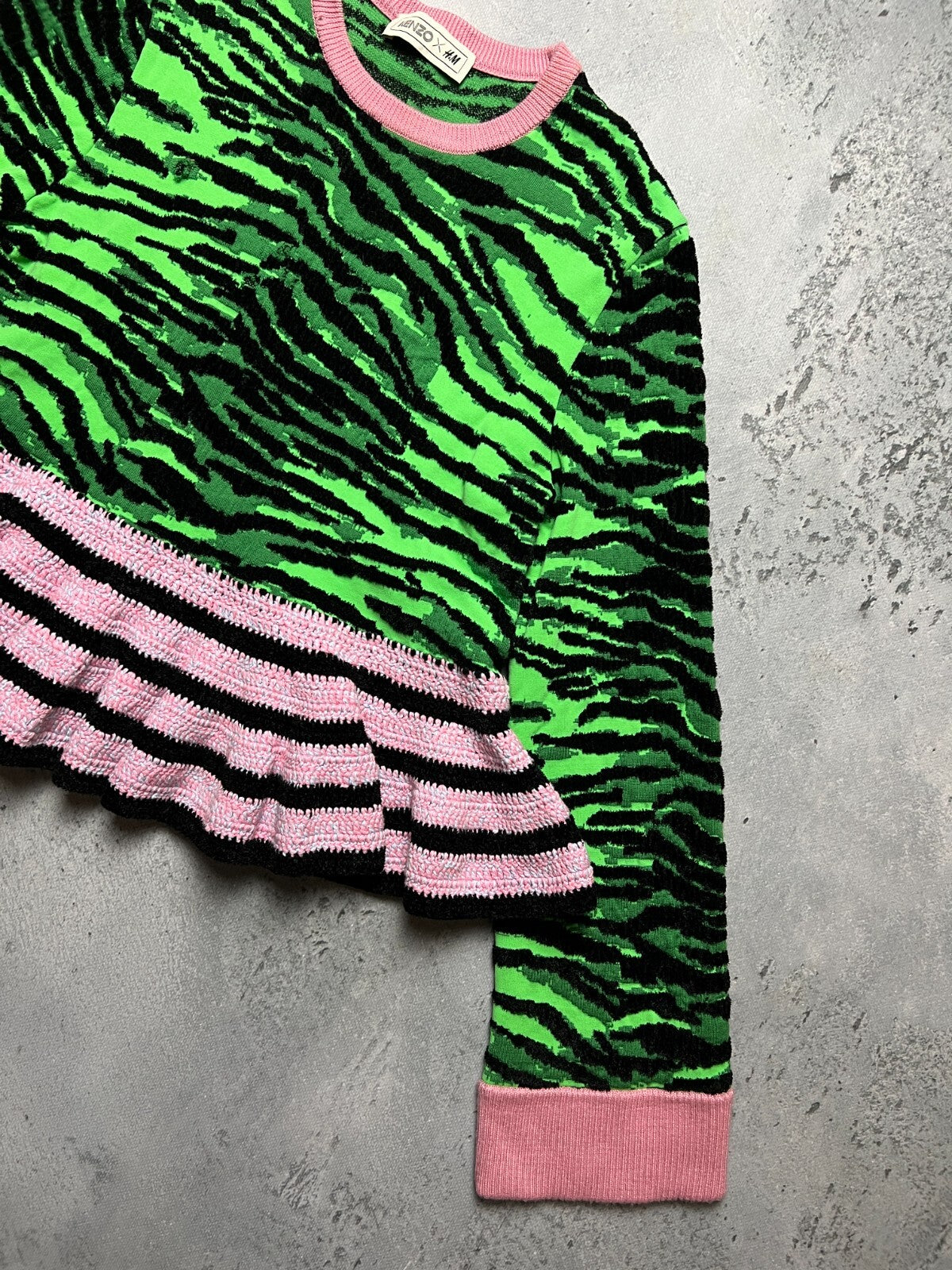 Kenzo x H&M Tiger Stripe Pattern Knit Wool Blend Sweater y2k