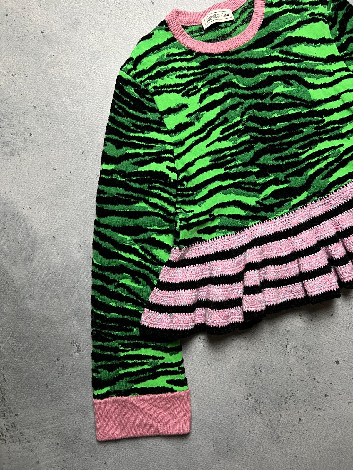 Kenzo x H&M Tiger Stripe Pattern Knit Wool Blend Sweater y2k