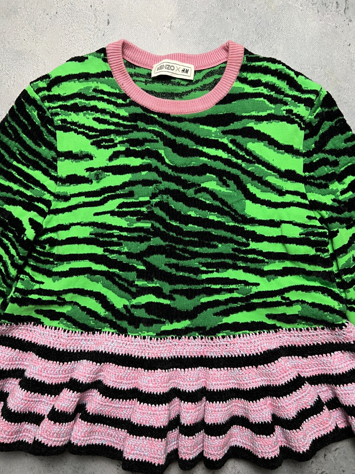 Kenzo x H&M Tiger Stripe Pattern Knit Wool Blend Sweater y2k