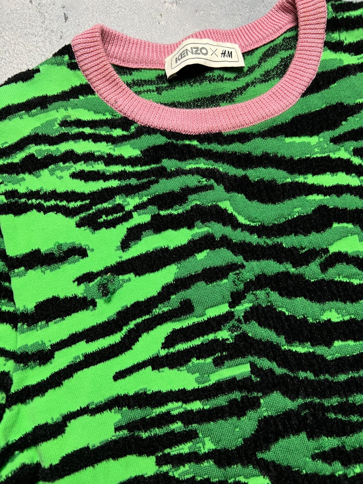 Kenzo x H&M Tiger Stripe Pattern Knit Wool Blend Sweater y2k