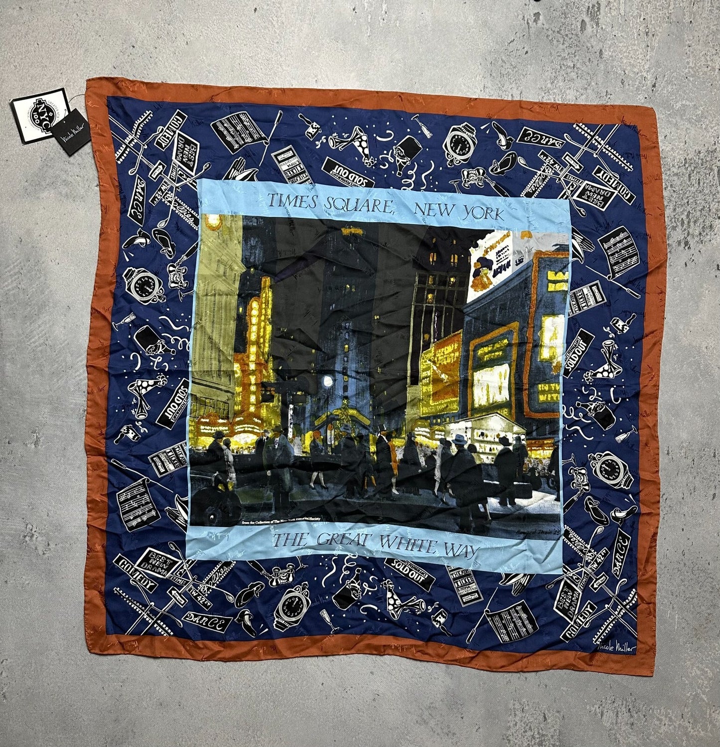 Nicole Miller 1998 Silk Scarf Times Square New York 90s Hype