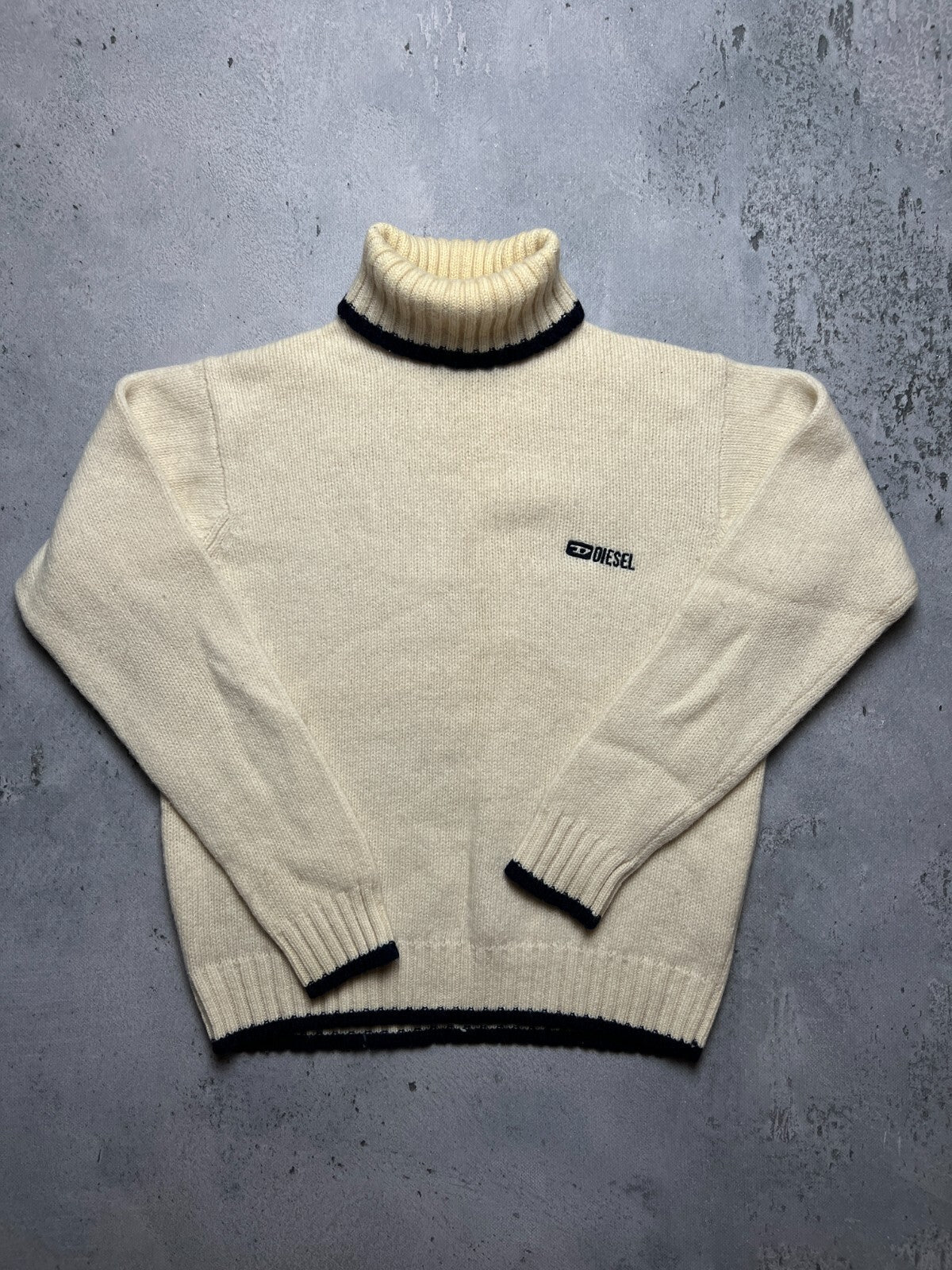 Diesel Vintage Distressed Knitwear Cream Wool Sweater 90's