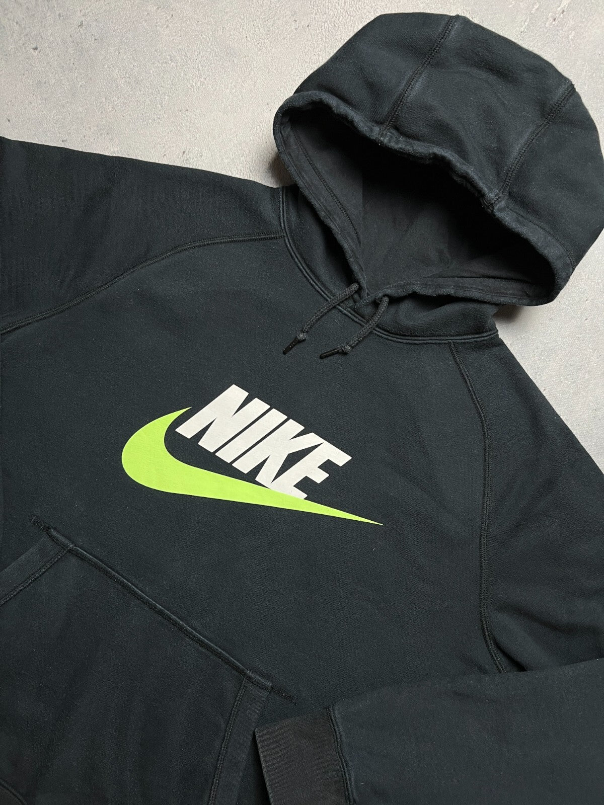 Nike boxy fit vintage hoodie center swoosh logo spellout y2k