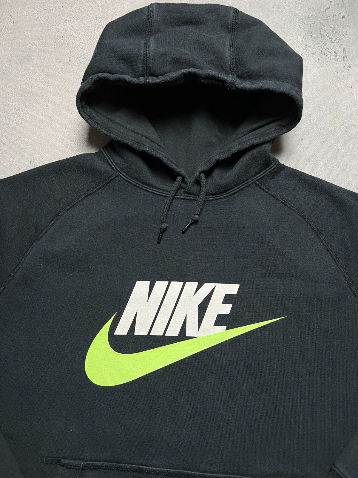 Nike boxy fit vintage hoodie center swoosh logo spellout y2k