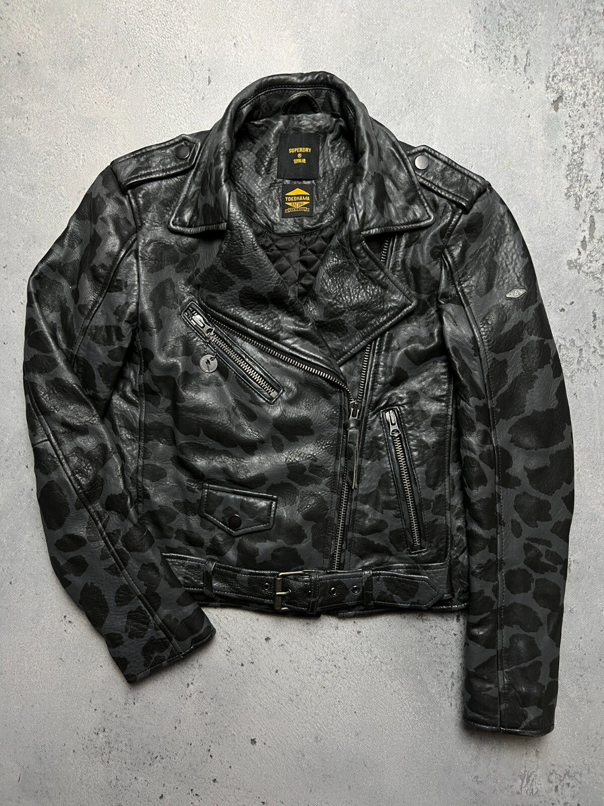 Superdry Yokohama Racing Rocker Cropped Leather Biker Jacket