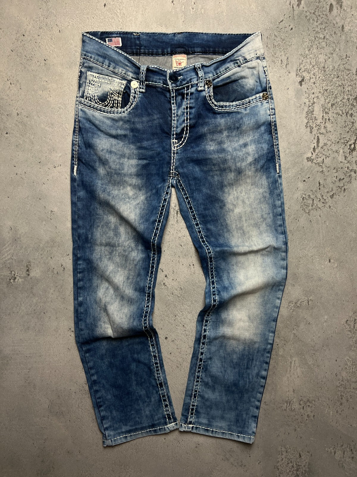 True Religion Joey Straight Distressed Relaxed Jeans y2k USA