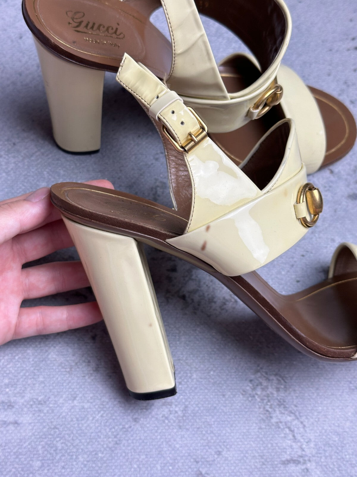 Gucci Leather Alyssa Horsebit Ankle Strap Sandals y2k Rare
