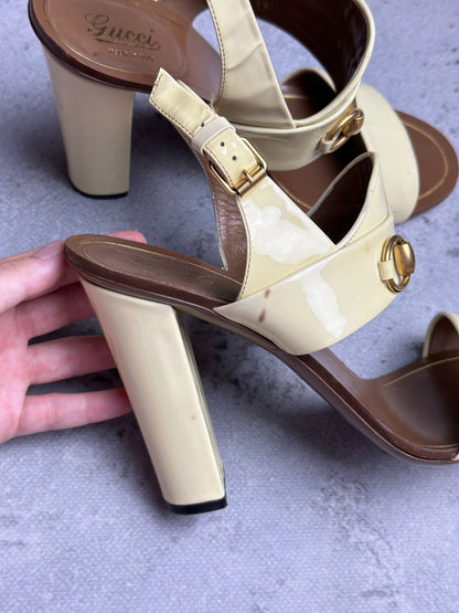 Gucci Leather Alyssa Horsebit Ankle Strap Sandals y2k Rare